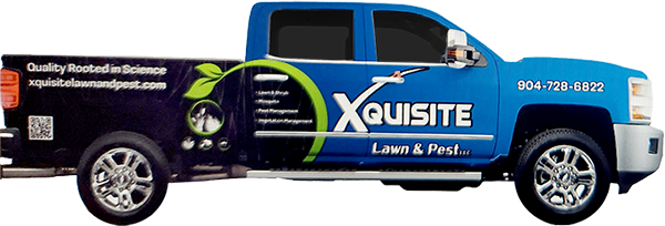 xquisite lawn and pest wrapped truck